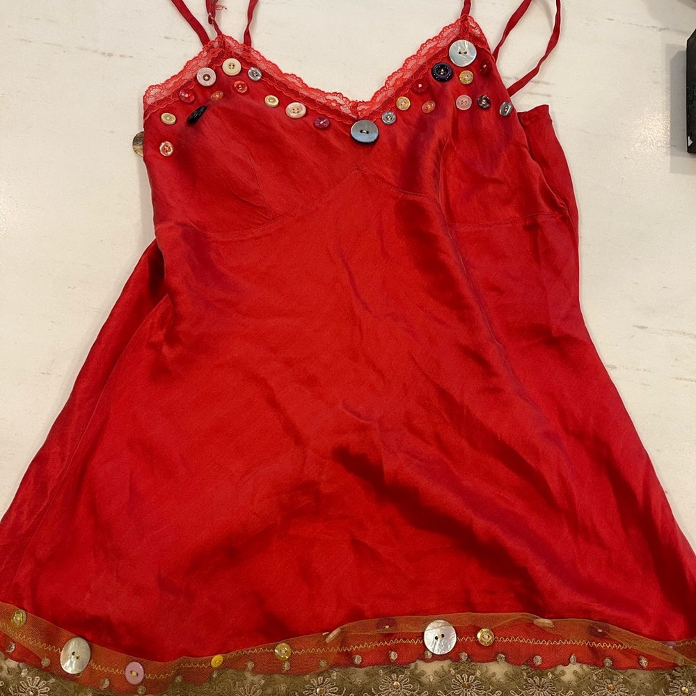 Red satin tank